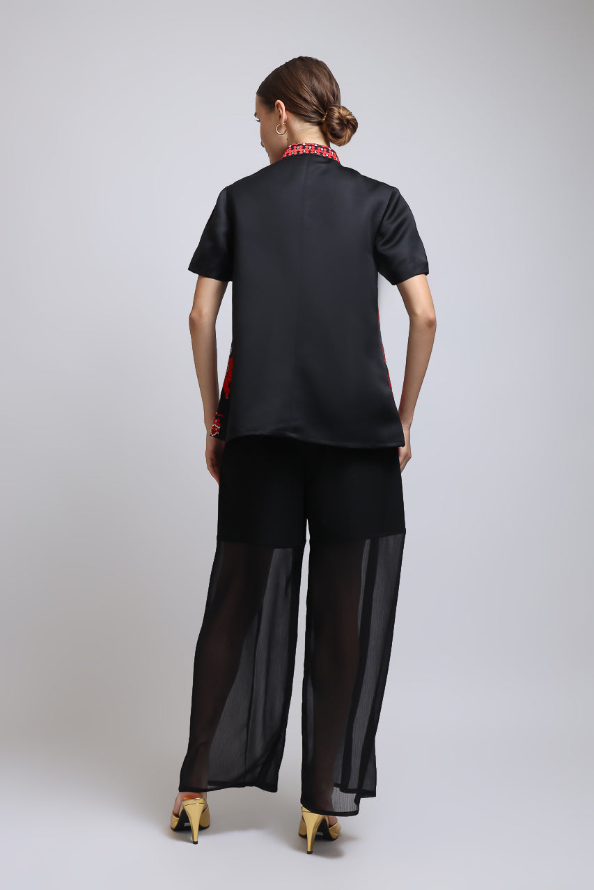 Bloom et Champs Red Oriental Embroidered Blouse/Alena Chiffon Pants