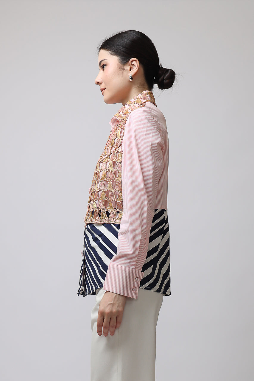 Bloom et Champs Kemeja Snail Pink Brocade