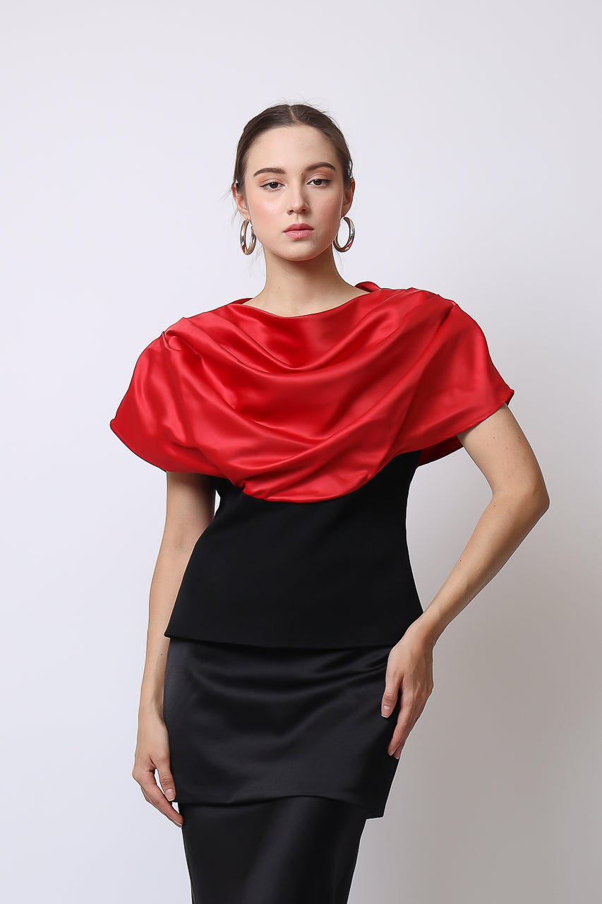 Bloom et Champs Top Kerah Ploi Merah/ Saten Obi Skirt