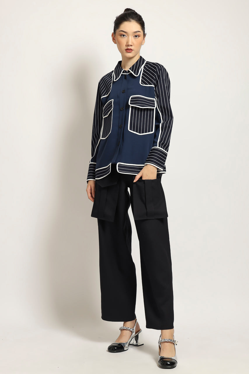 Bloom et Champs Kemeja Salur Navy