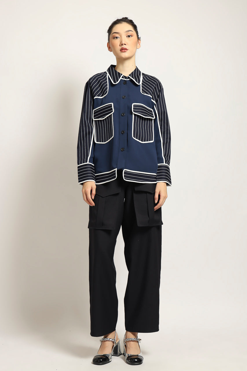 Bloom et Champs Kemeja Salur Navy