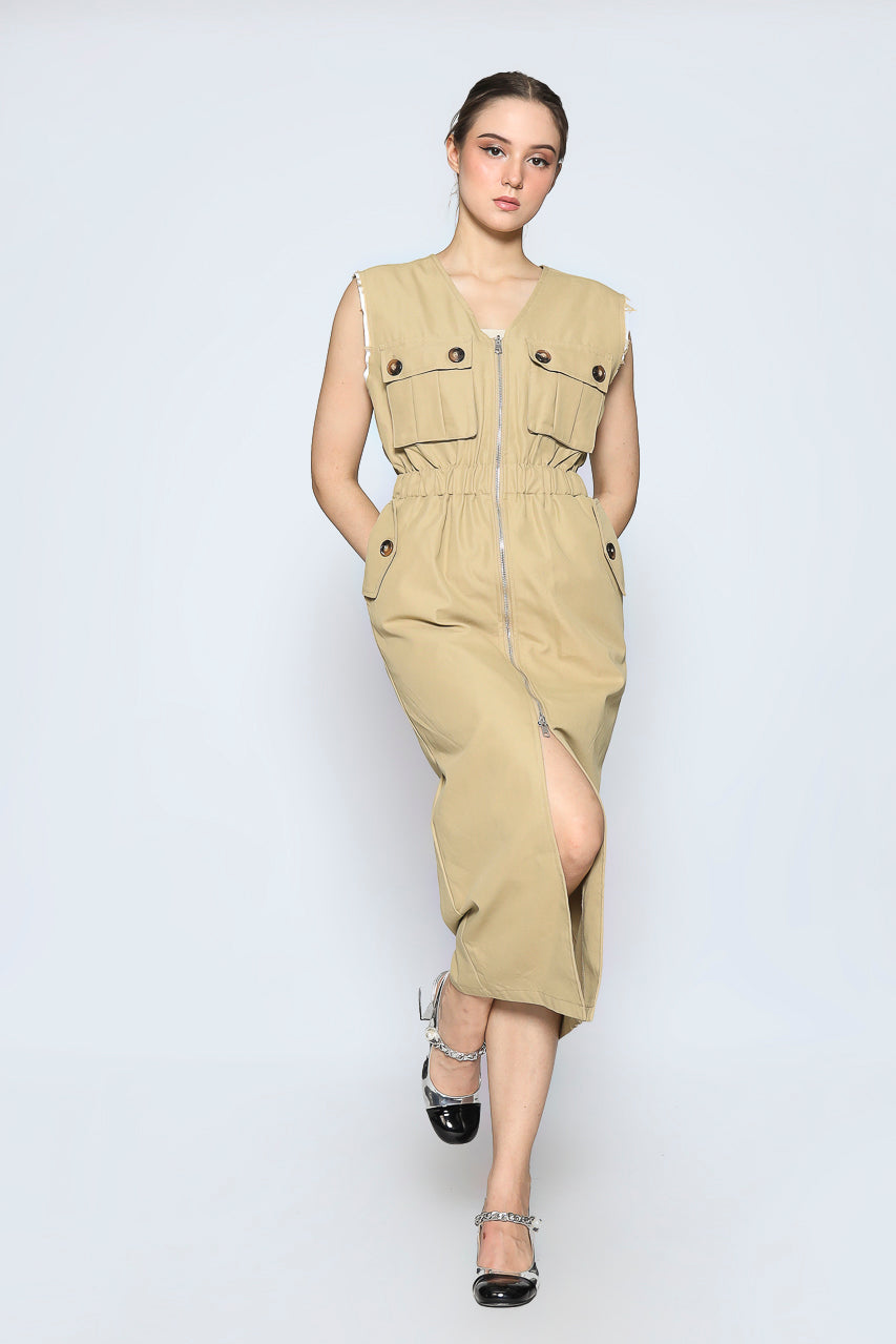 Bloom et Cotton Zipped Creme Dress