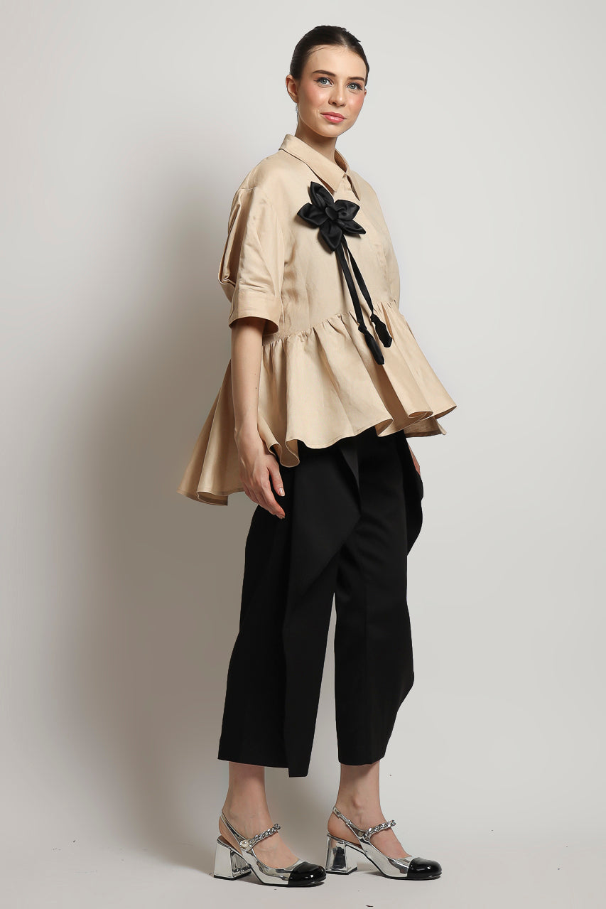 Bloom et Champs Kemeja Linen Bunga Gantung Hitam