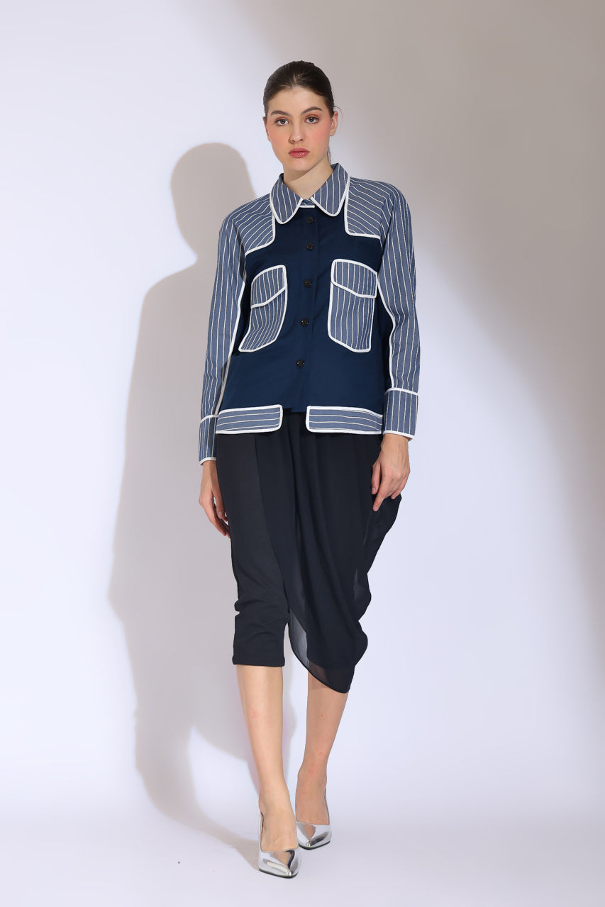 Bloom et Champs Kemeja Salur List Navy