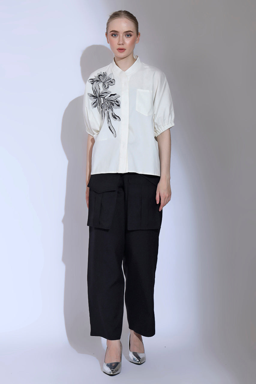 Bloom et Champs Kemeja Bordir Bunga Silver