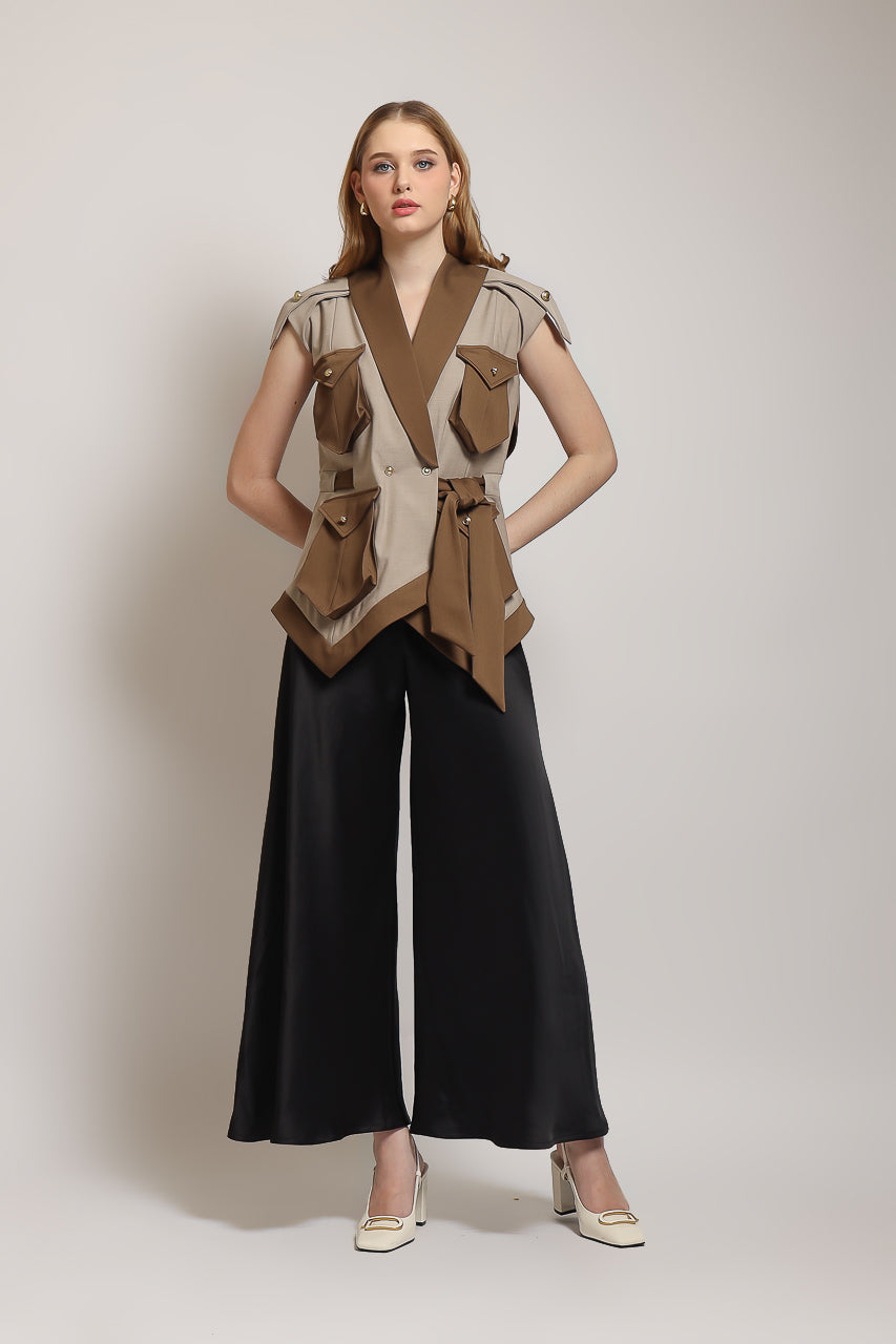 Bloom et Champs Vest Kantong Segitiga/ Flare Saten Pants