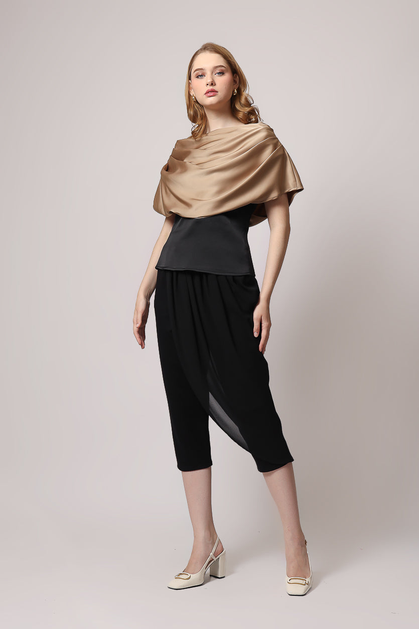 Bloom et Champs Top Kerah Ploi Coklat/ Celana Chiffon