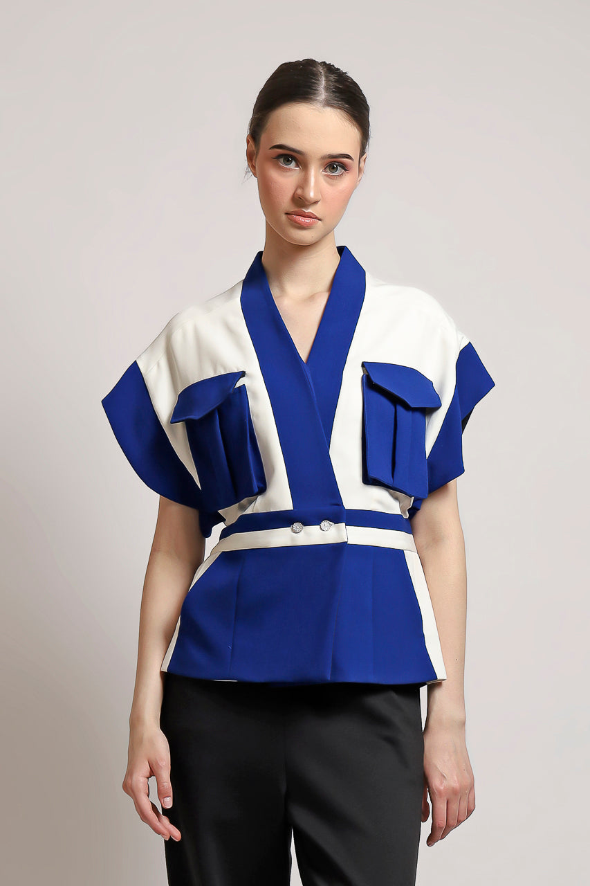 Bloom et Champs Kimono AK Kantong Biru Putih