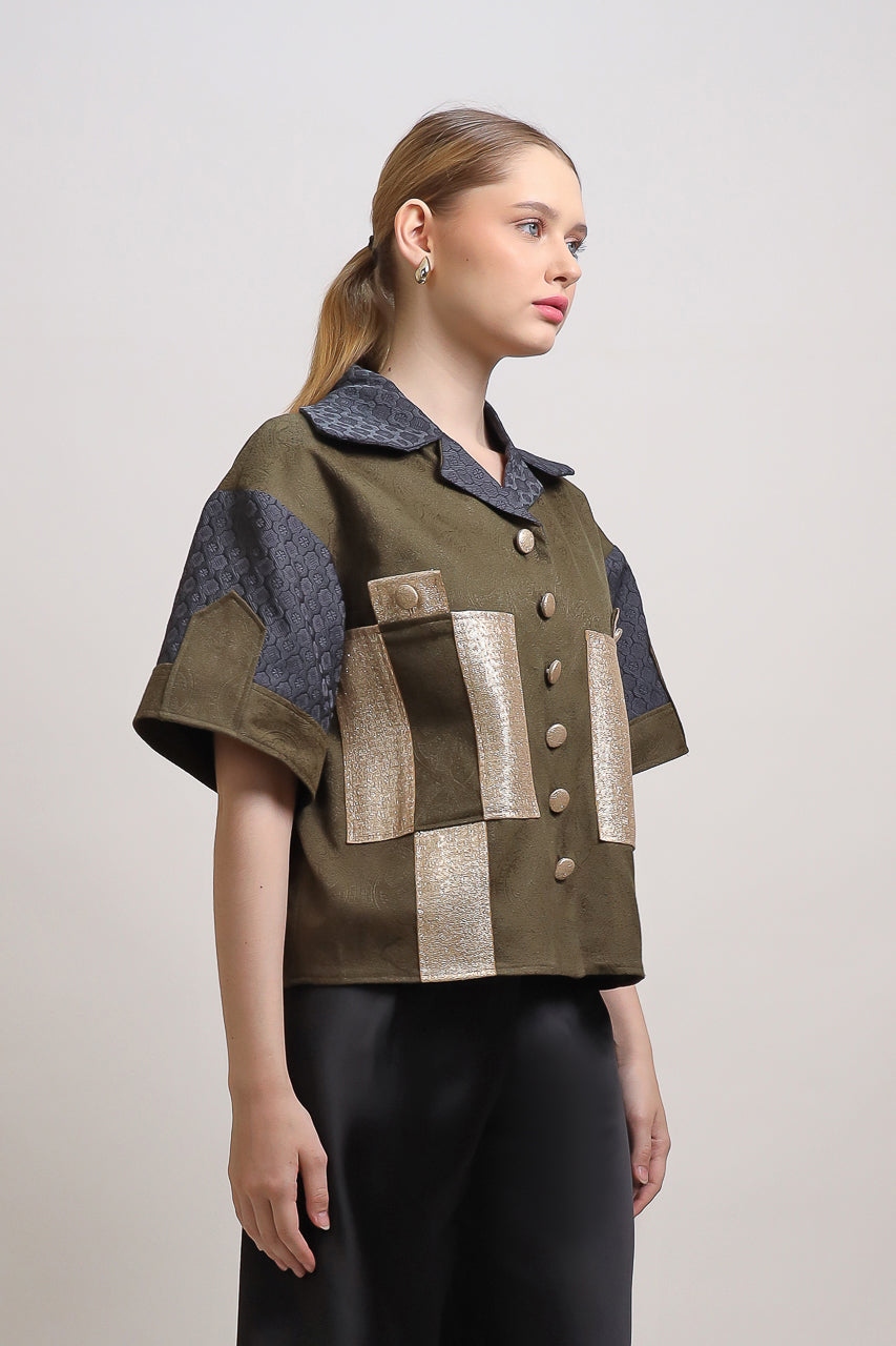 Bloom et Champs Golden Olive Shirt/Flare Saten Pants