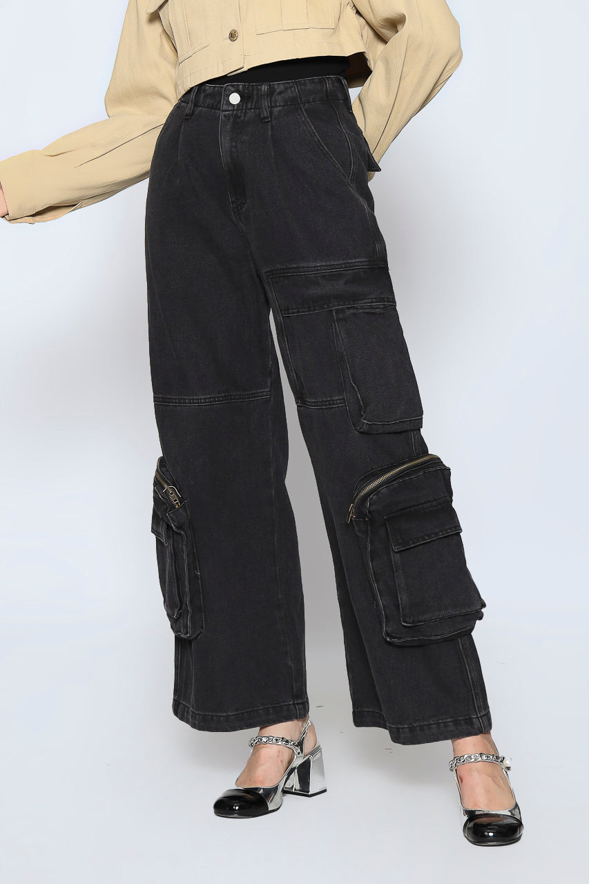 Bloom et Champs Black Denim Cargo Pocket Pants