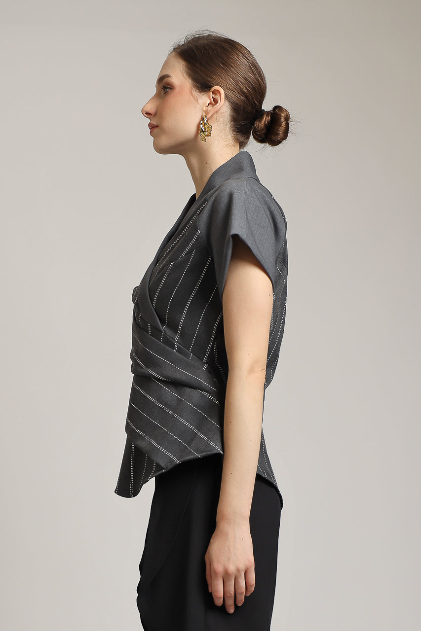 Bloom et Champs Semi Stripe Grey Blouse