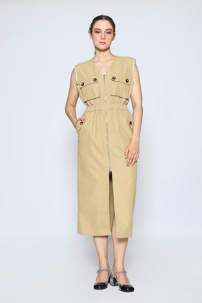 Bloom et Cotton Zipped Creme Dress