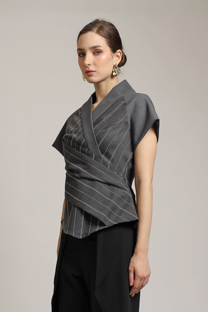 Bloom et Champs Semi Stripe Grey Blouse