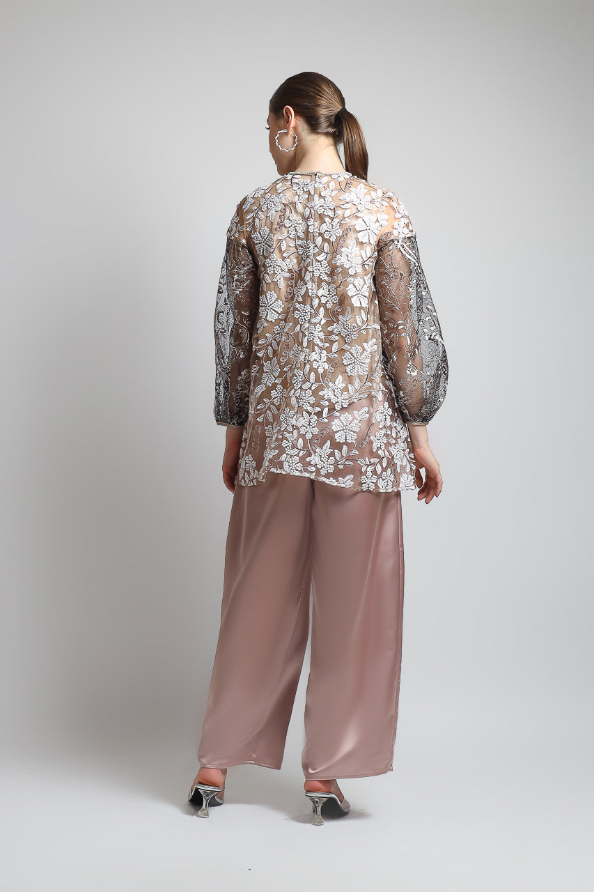 Bloom et Champs Top Maryam Beading/ Nude Elastic Saten Pants