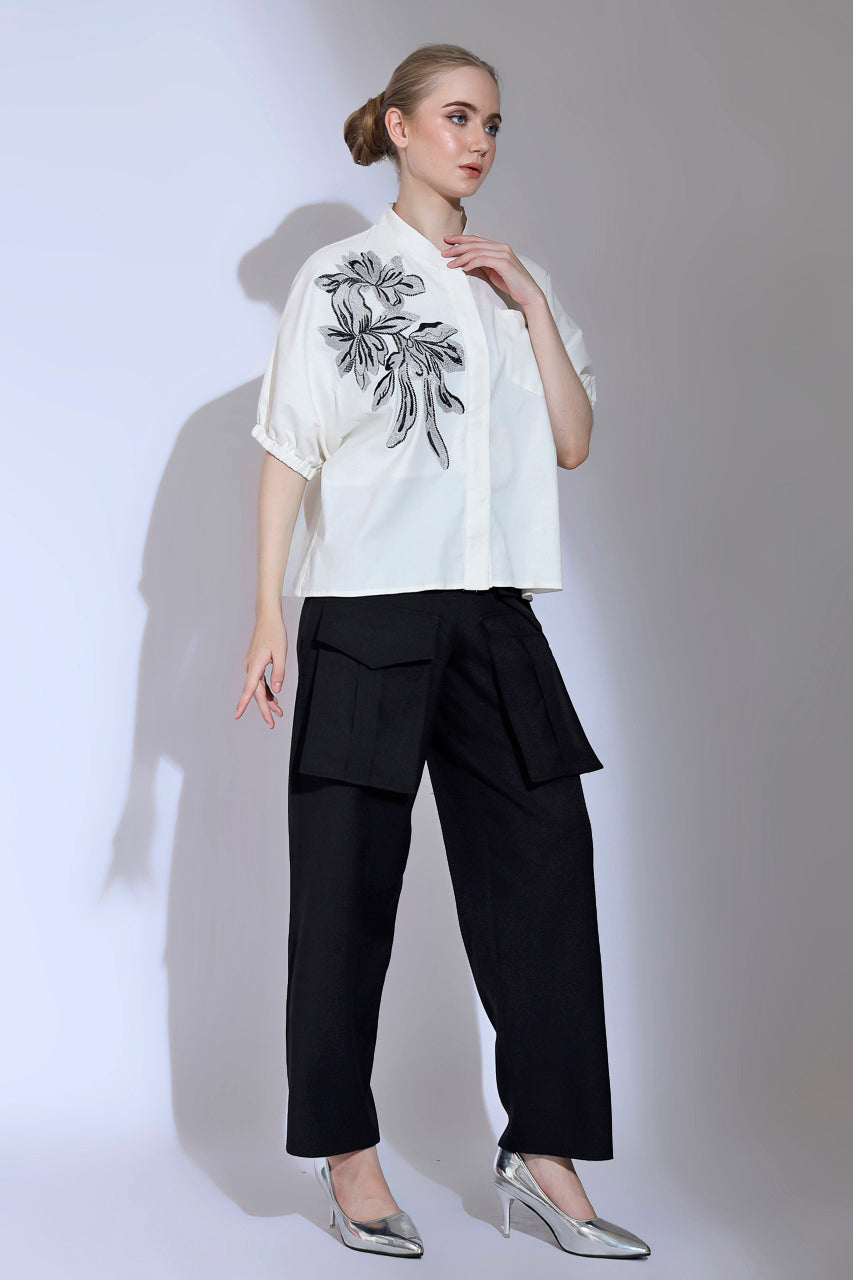 Bloom et Champs Kemeja Bordir Bunga Silver