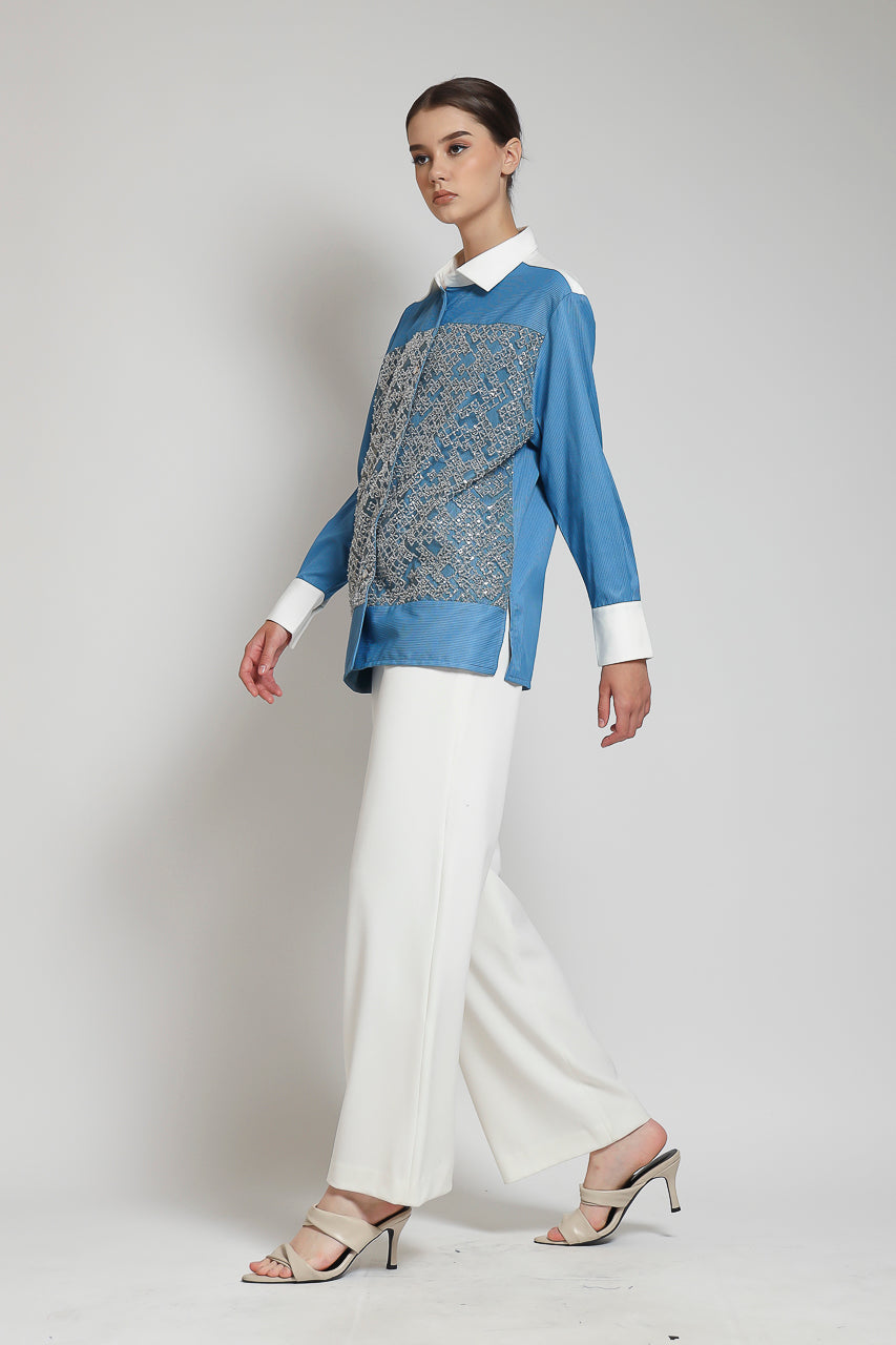 Bloom et Champs Kemeja Salur Biru Payet