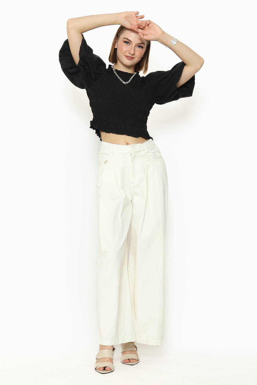 Bloom et Cotton Smock Top/ White Denim Pants