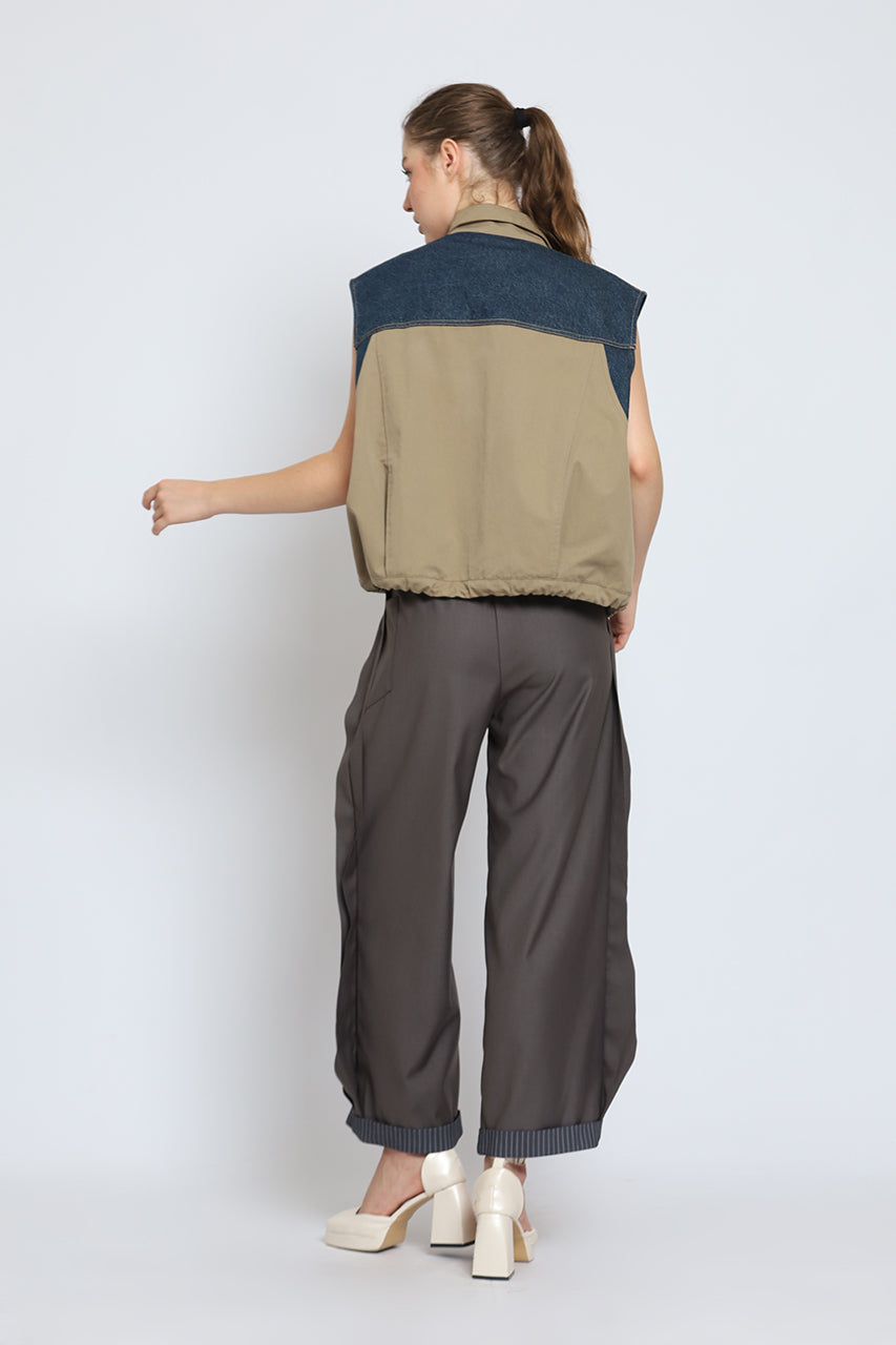 Bloom et Cotton Sleeveless Block Denim Jacket