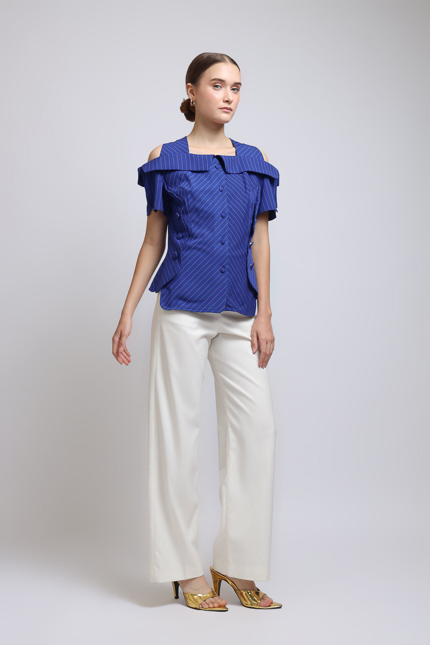 Bloom et Champs Stripe Sabrina in Coral Blue