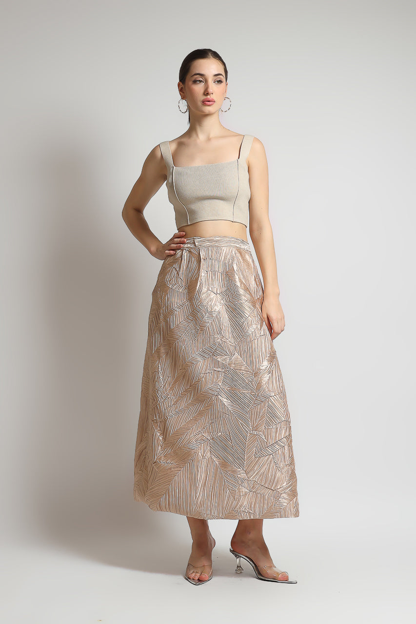 Bloom et Champs Set Pleats Embossed Blazer and Long Skirt