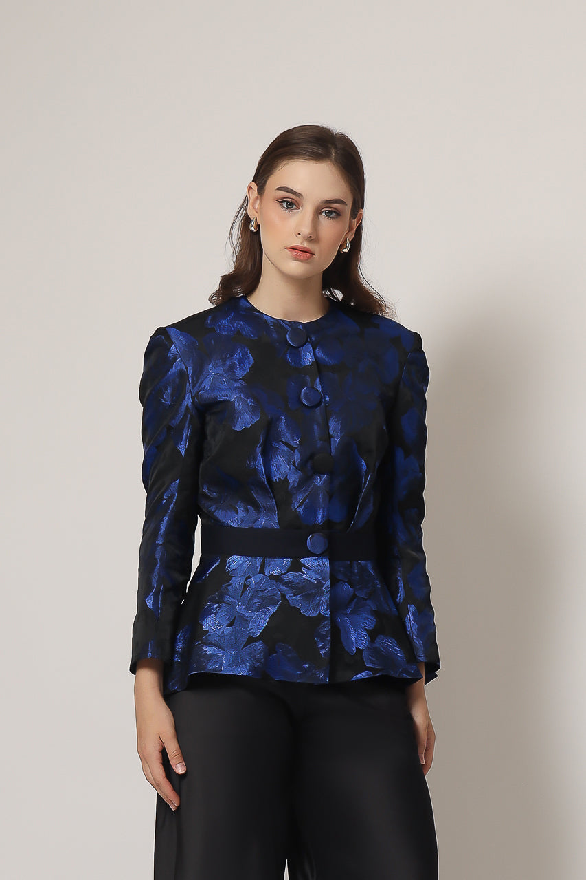 Bloom et Champs Blueberry Floral Peplum Blouse