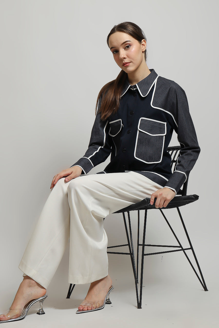 Bloom et Champs Kemeja Salur Navy