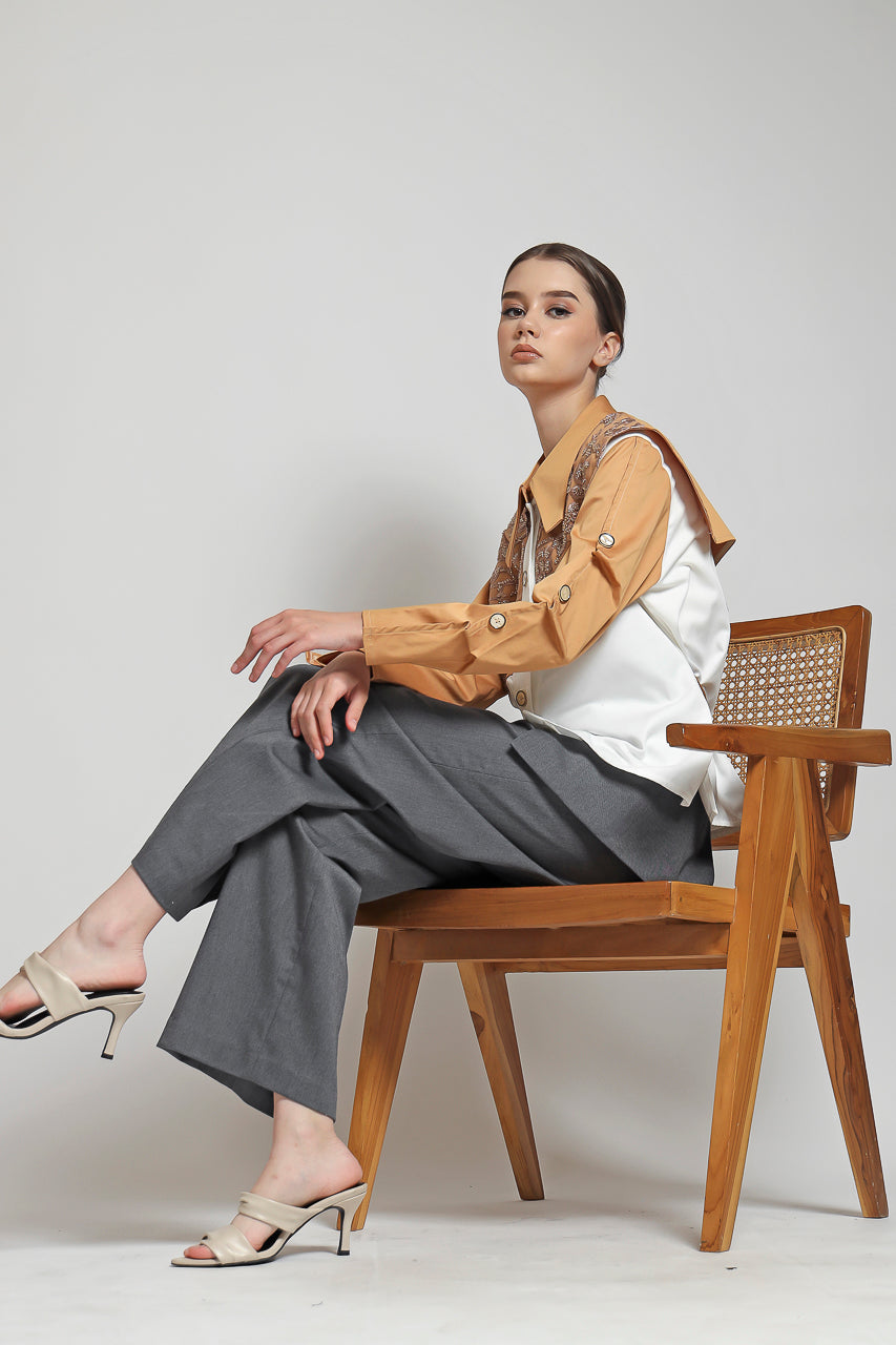 Bloom et Champs Kemeja Apron Payet Tangerine/ Celana DT Obi Abu