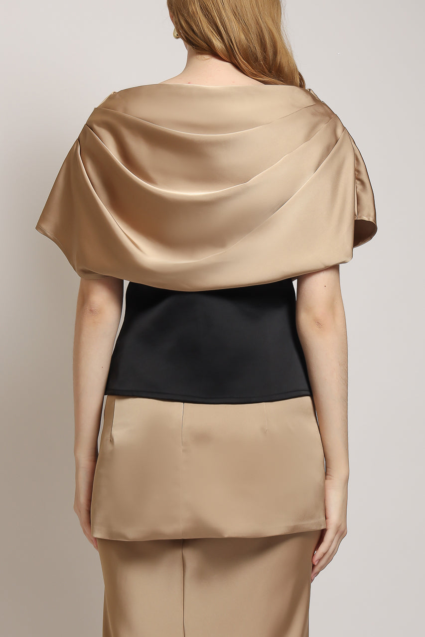Bloom Top Kerah Ploi/Rok Saten Obi
