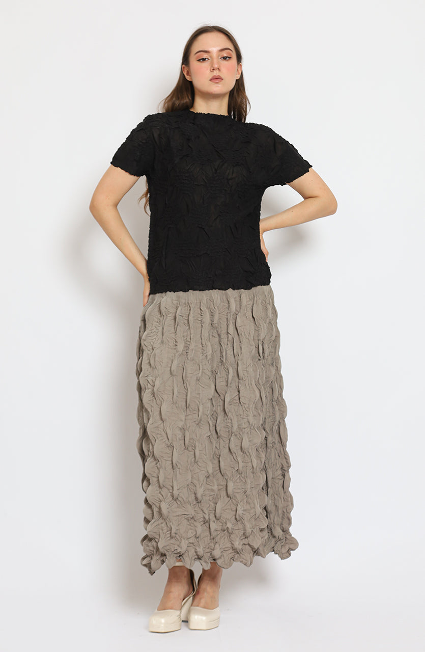 Bloom Pleats Embossed Skirt / Floral Pleats Top