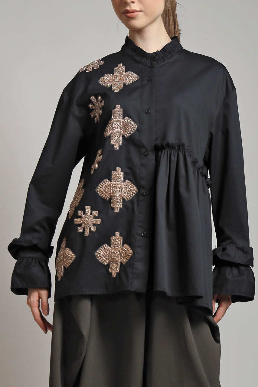 Bloom et Champs Kemeja Bintang Hitam Kerut