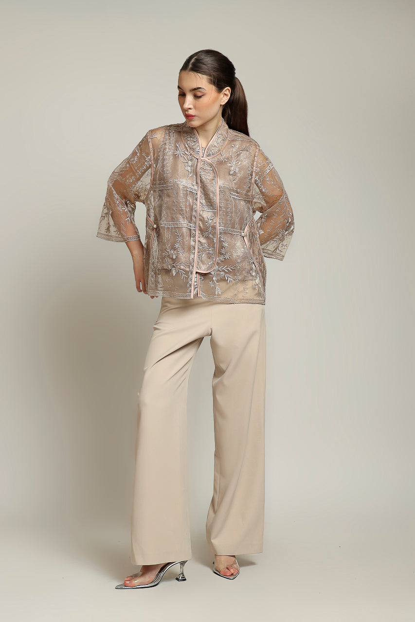 Bloom et Champs Organza Floral Checkered Top