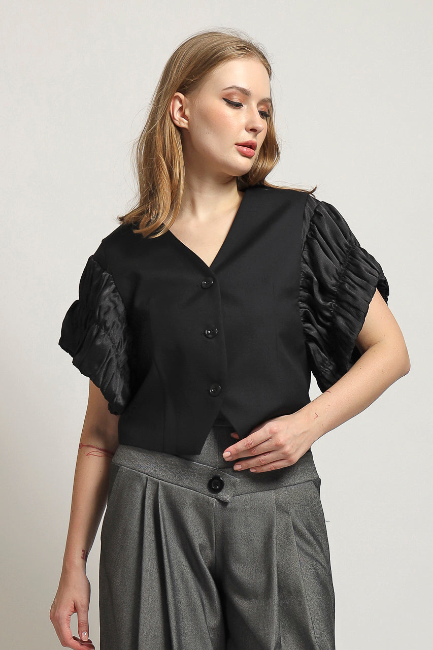 Bloom et Cotton Wrinkled Sleeved Vest