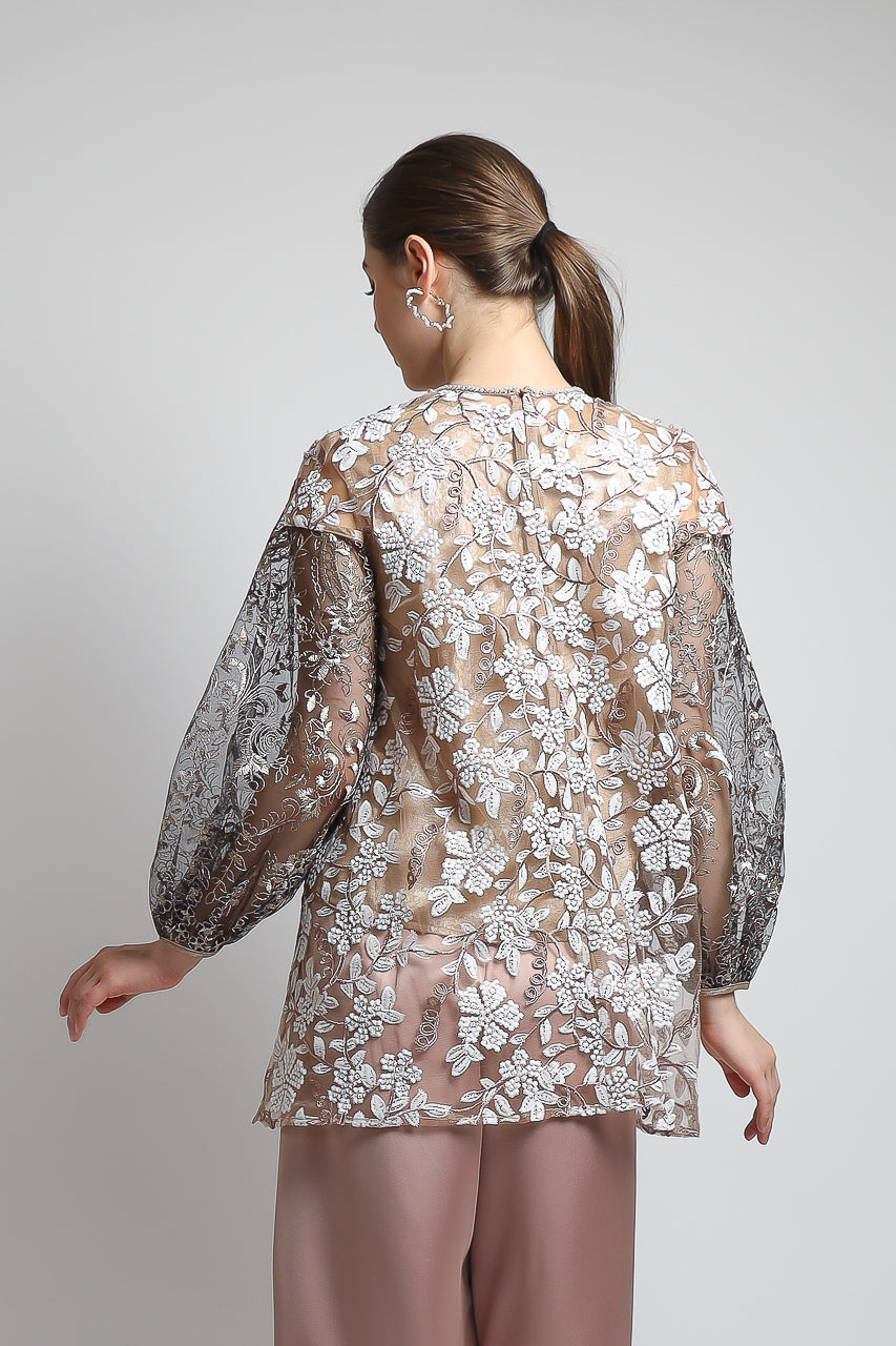 Bloom et Champs Top Maryam Beading/ Nude Elastic Saten Pants