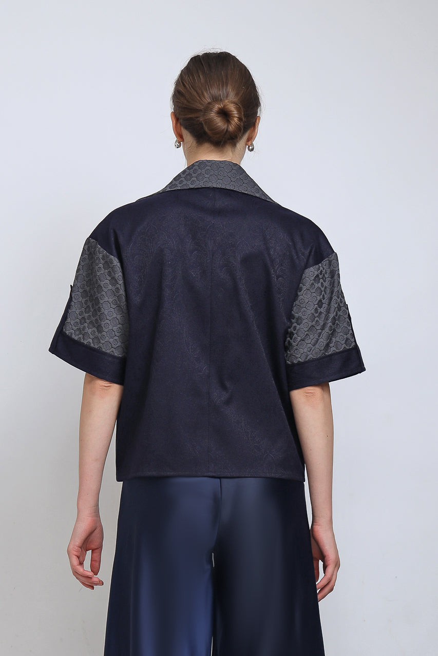 Kemeja Golden Navy/Flare Saten Navy Pants