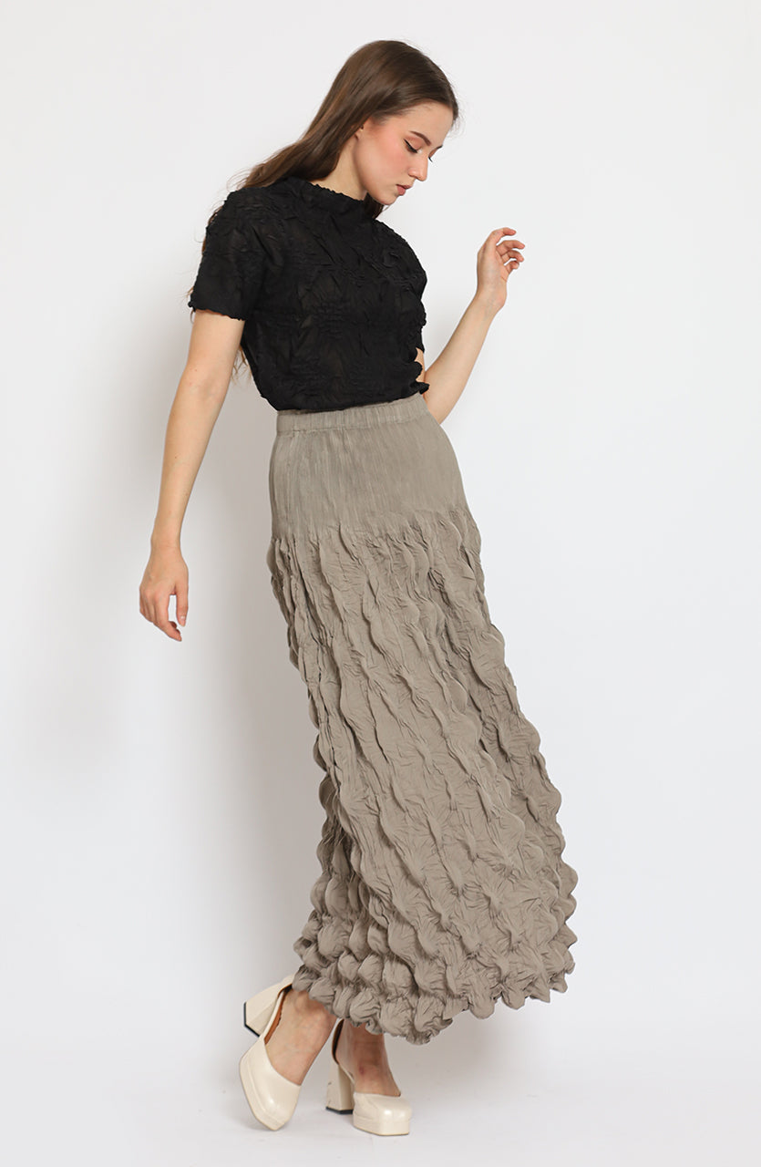 Bloom Pleats Embossed Skirt / Floral Pleats Top