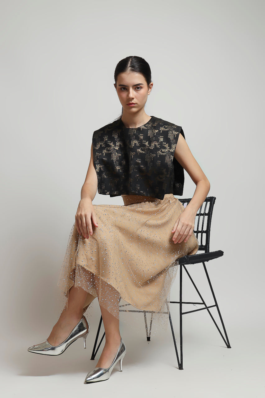Bloom et Champs Tutu Skirt in Beige/Top Jacquard Kotak