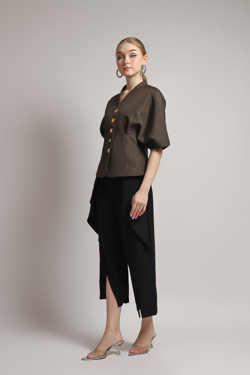 Bloom et Champs Caramel Blouse with Vintage Gold Buttons