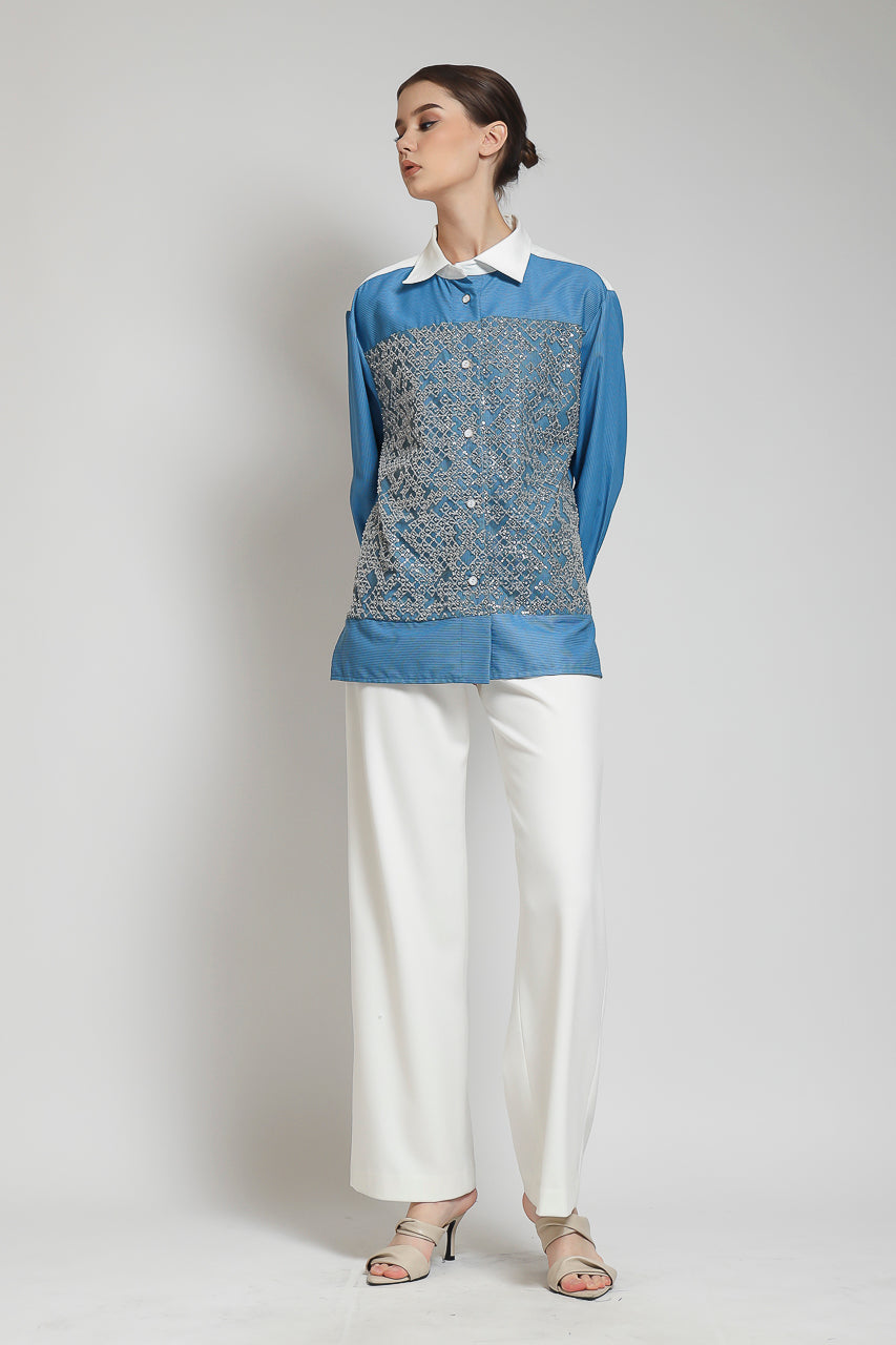 Bloom et Champs Kemeja Salur Biru Payet