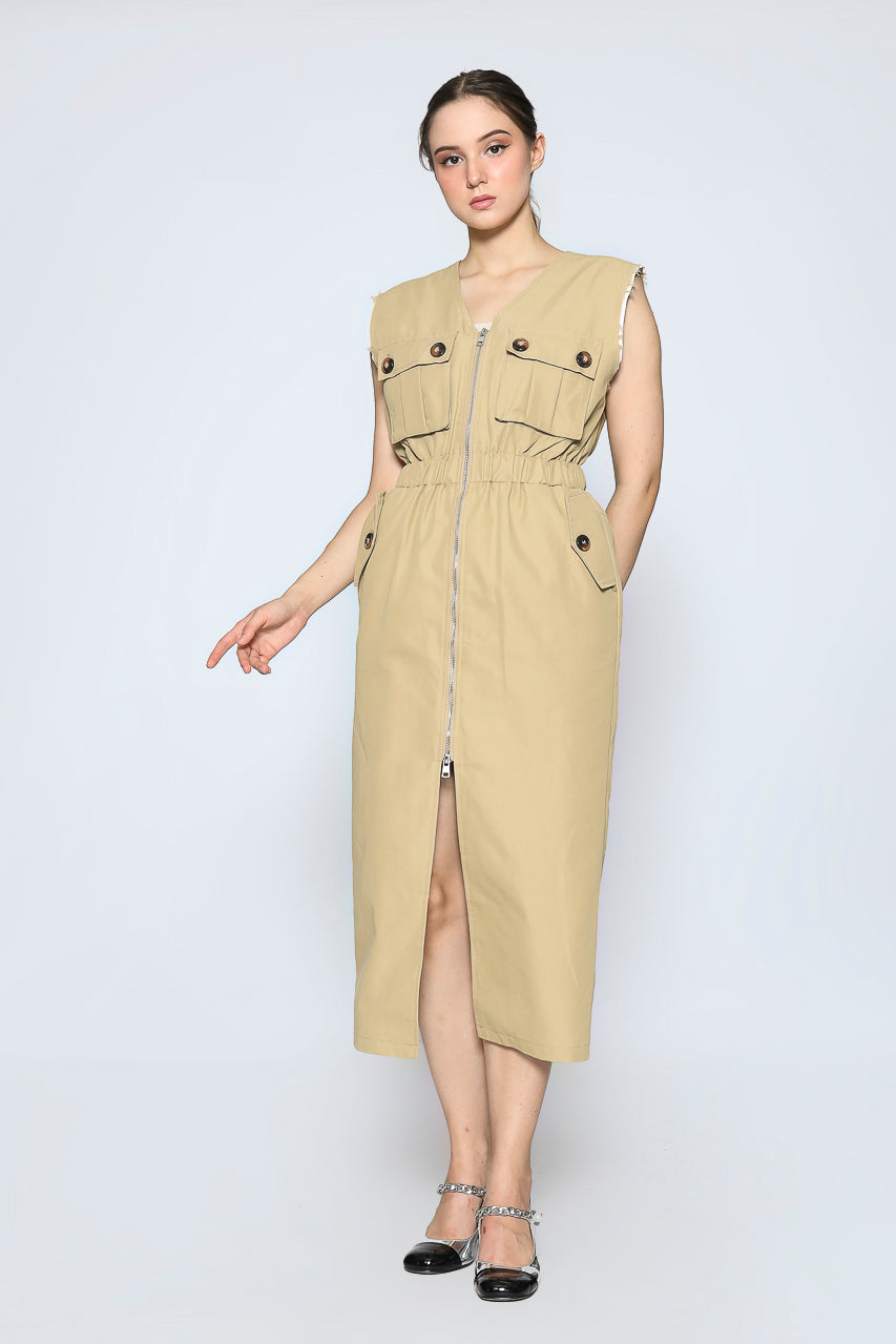 Bloom et Cotton Zipped Creme Dress