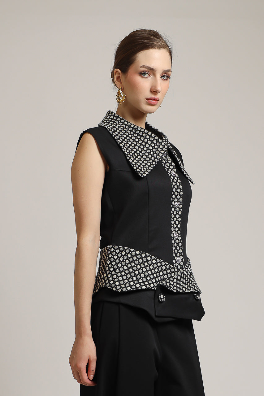 Bloom et Champs Polka Tweed Collar Blouse