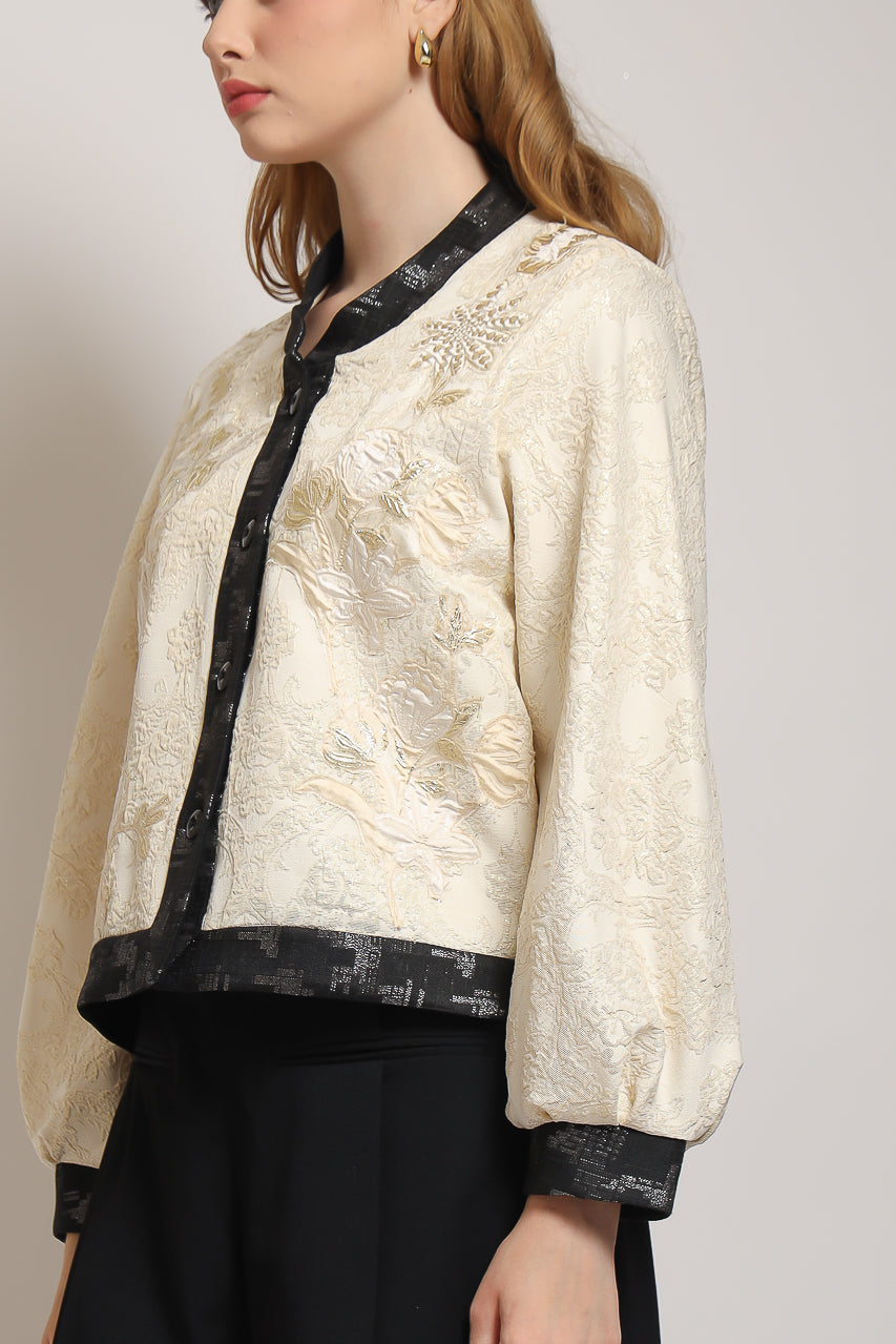 Bloom et Champs Blazer Bamboo Jacquard Creme/ Celana Alena Saten
