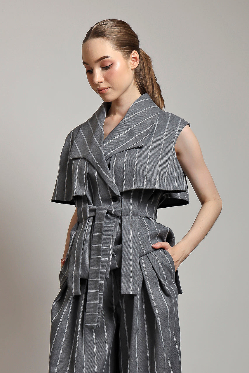 Bloom et Champs ACK Vest Stripe Grey/ Zest Pants in Stripe Grey