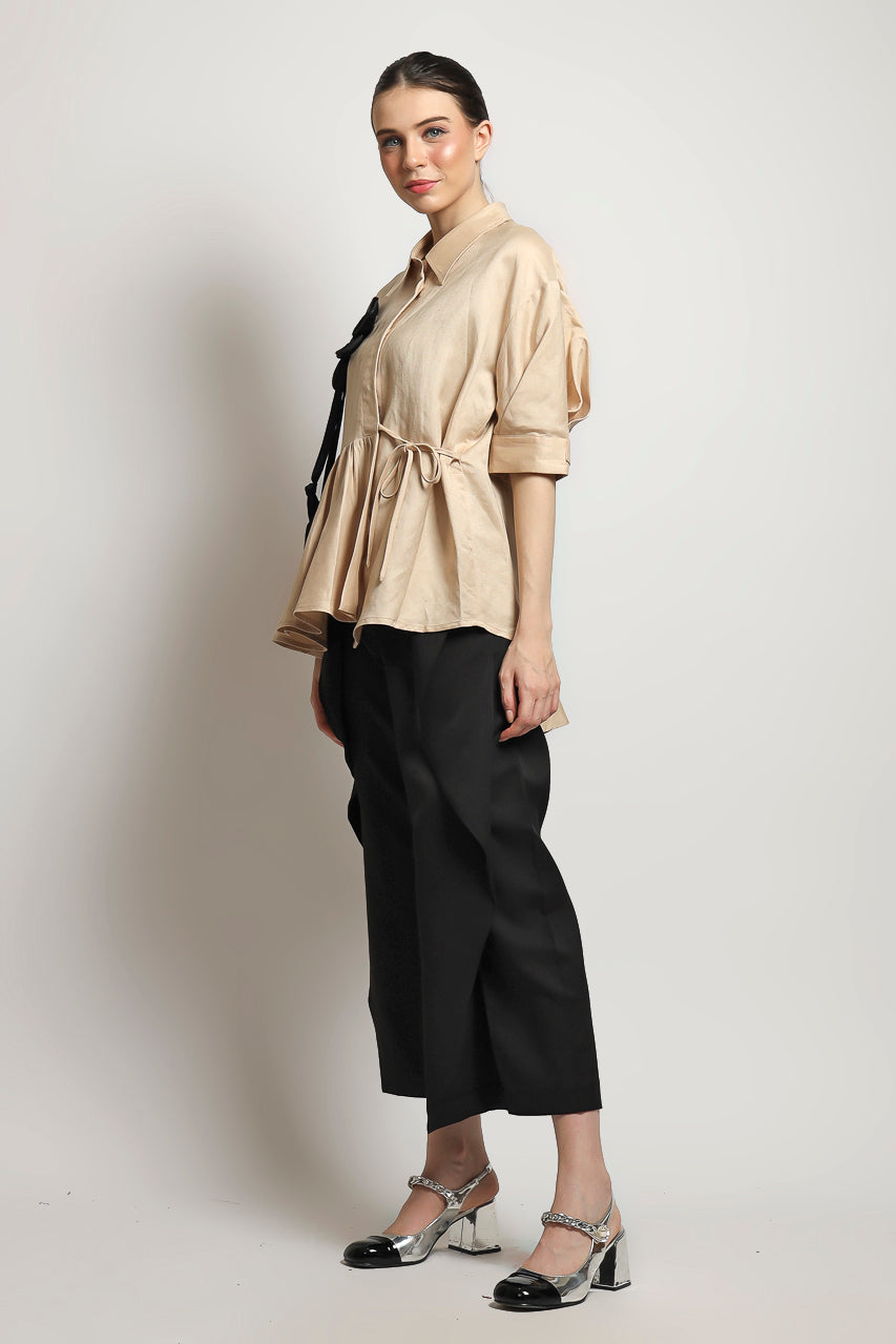 Bloom et Champs Kemeja Linen Bunga Gantung Hitam