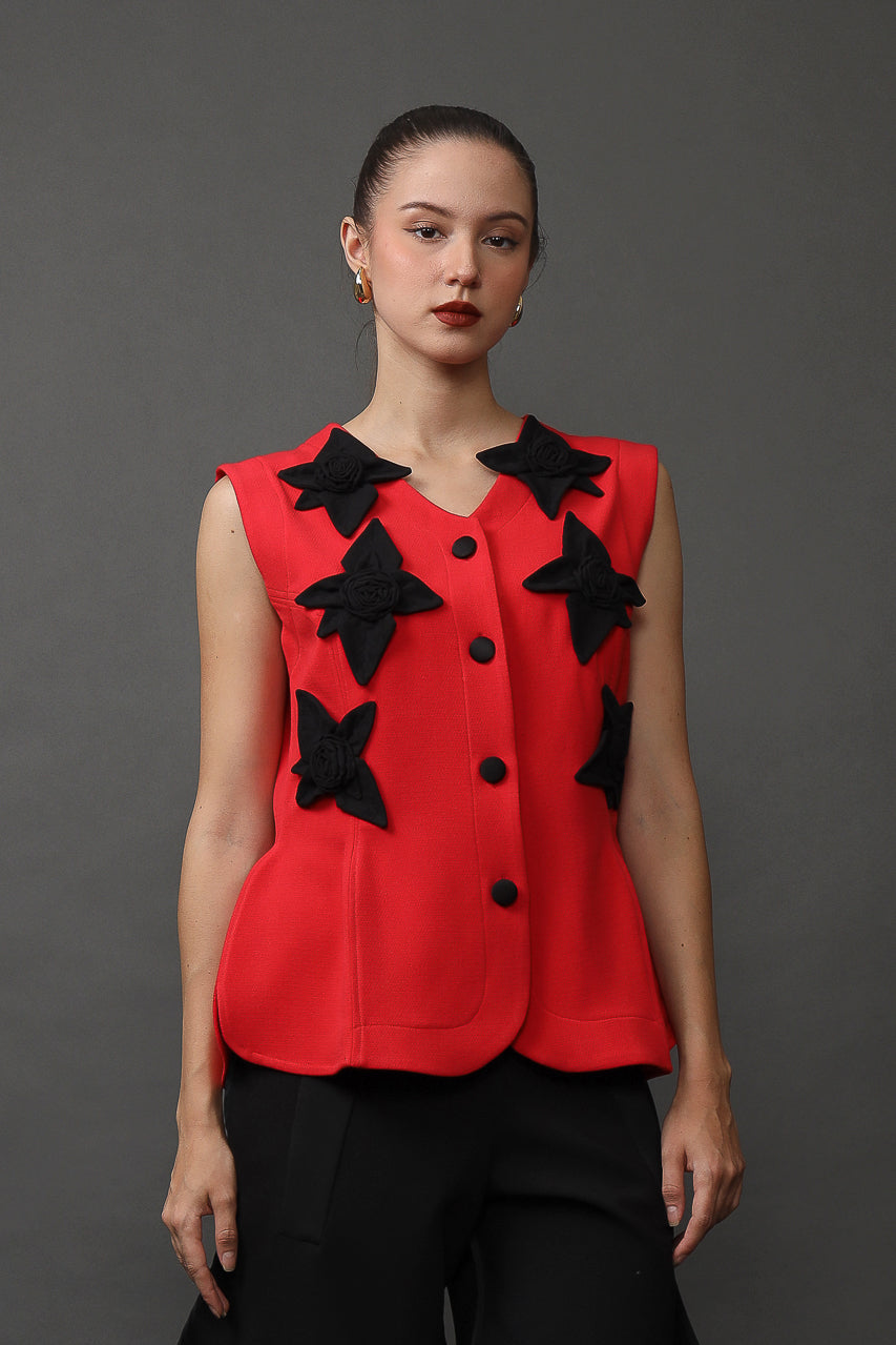 Bloom et Champs Callia Floral Blouse in Red/ Trumpet Pants
