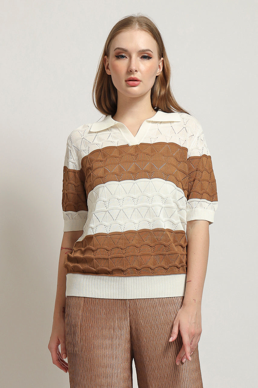 Bloom Et Cotton Stripes Knit in Beige