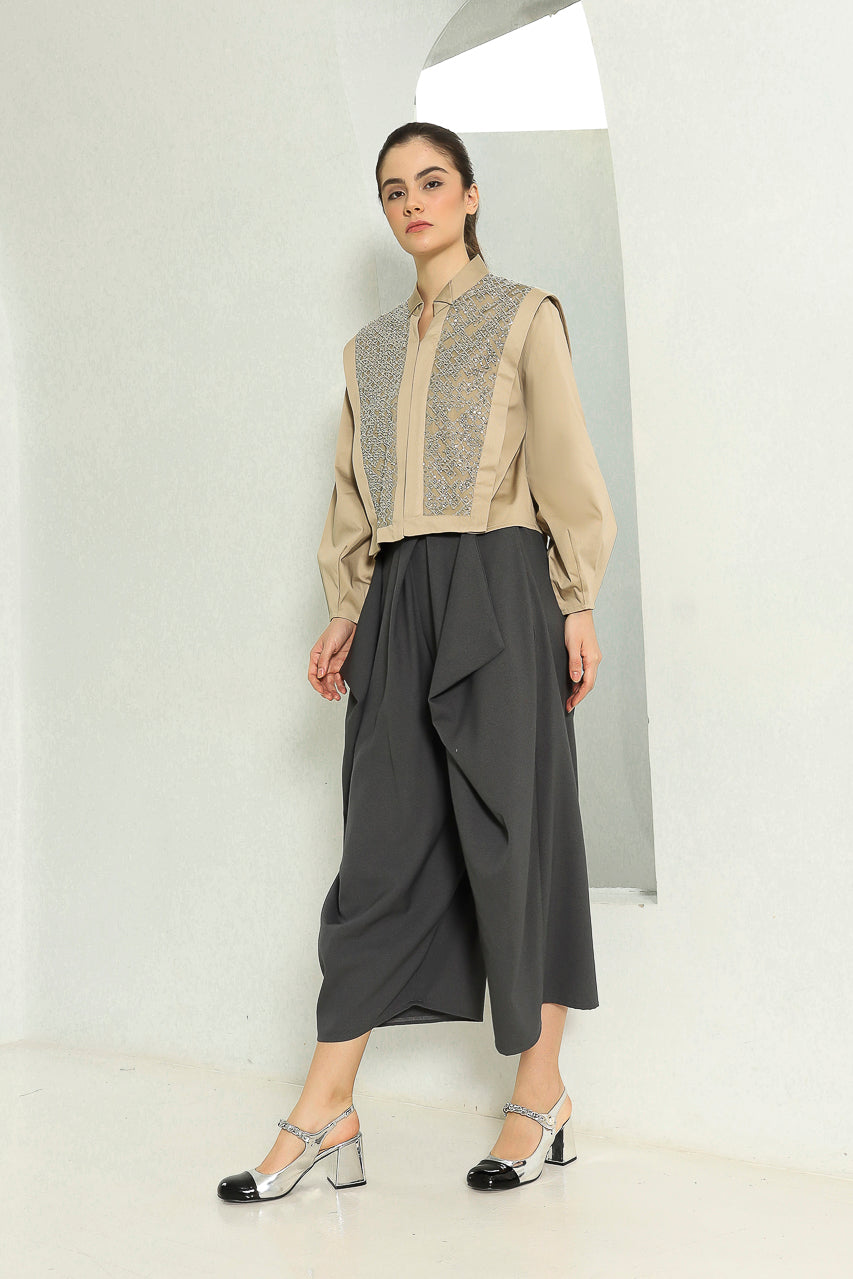 Bloom et Champs Kemeja Kotak Krem / Celana Kewer Abu