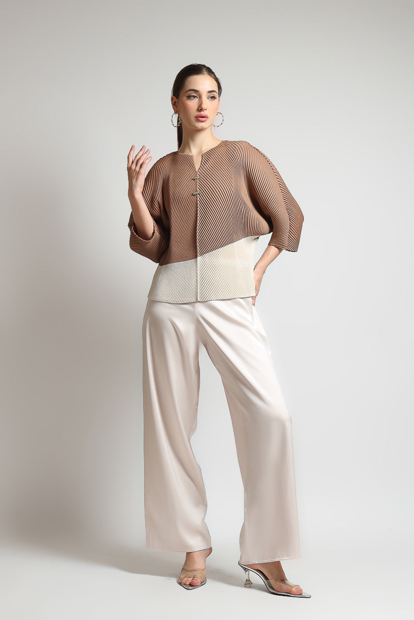 Bloom et Champs Duo Color Pleats Mocha/Off White
