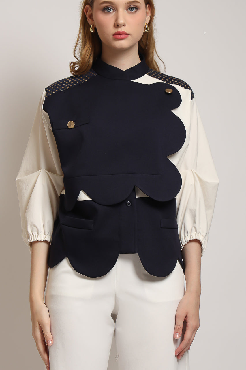 Bloom et Champs Blouse Scalloped Navy
