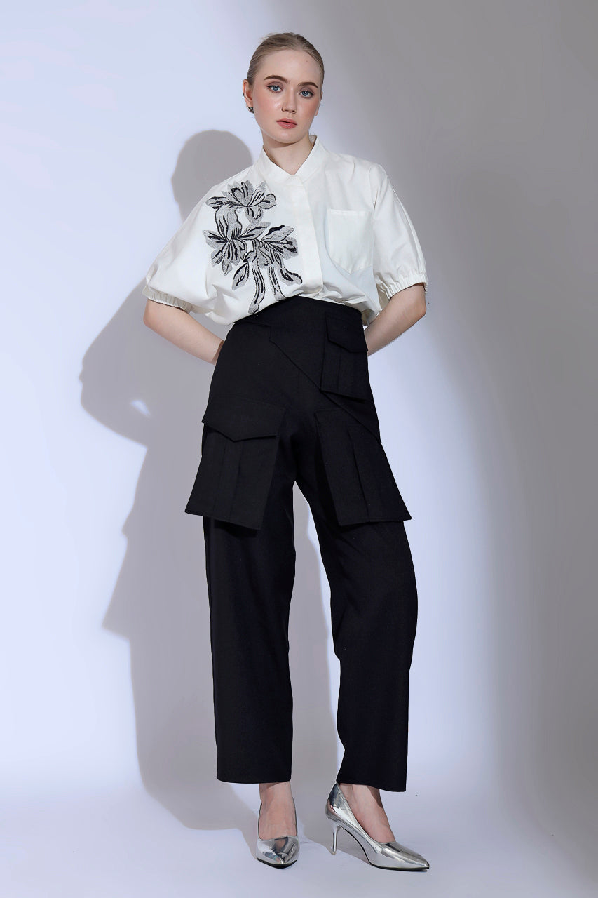 Bloom et Champs Kemeja Bordir Bunga Silver