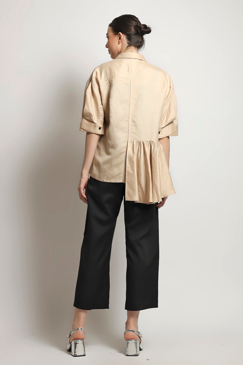 Bloom et Champs Kemeja Linen Bunga Gantung Hitam